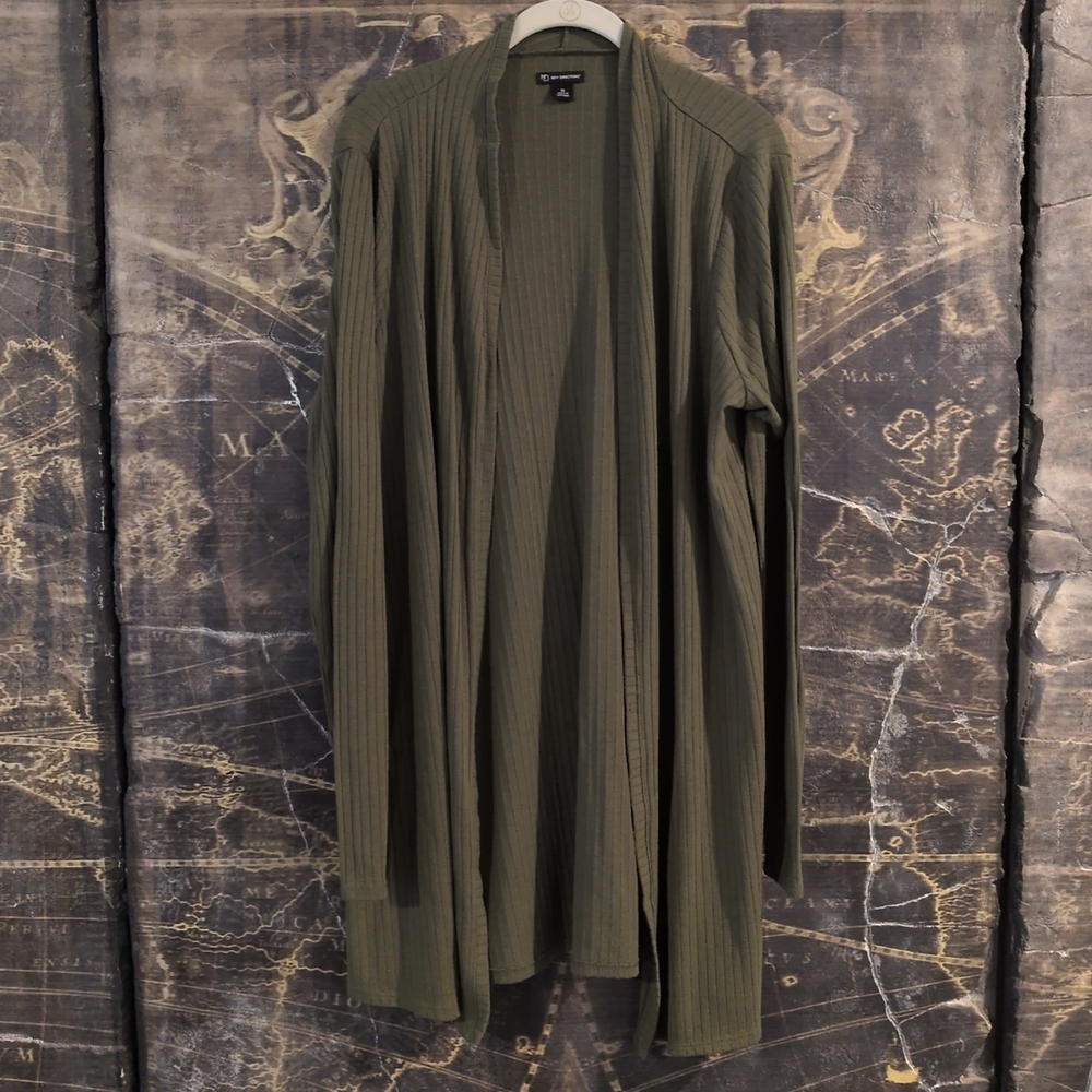 NWOT New Directions A Line Cut Long Cardigan Green Size XL